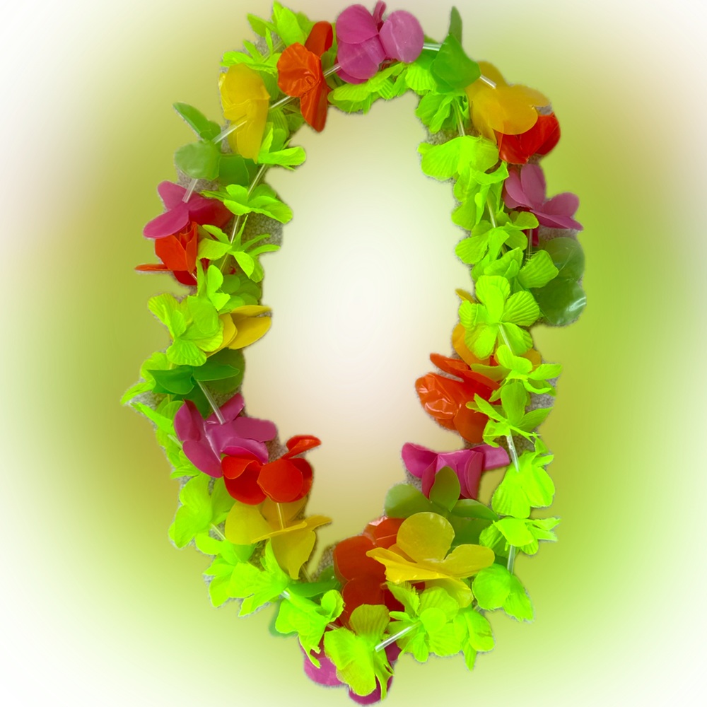 2 BRIGHT FLORAL HAWAIIAN LEIS HULA LUAU BEACH POOL PARTY NECKLACE SOFT 38” LEI